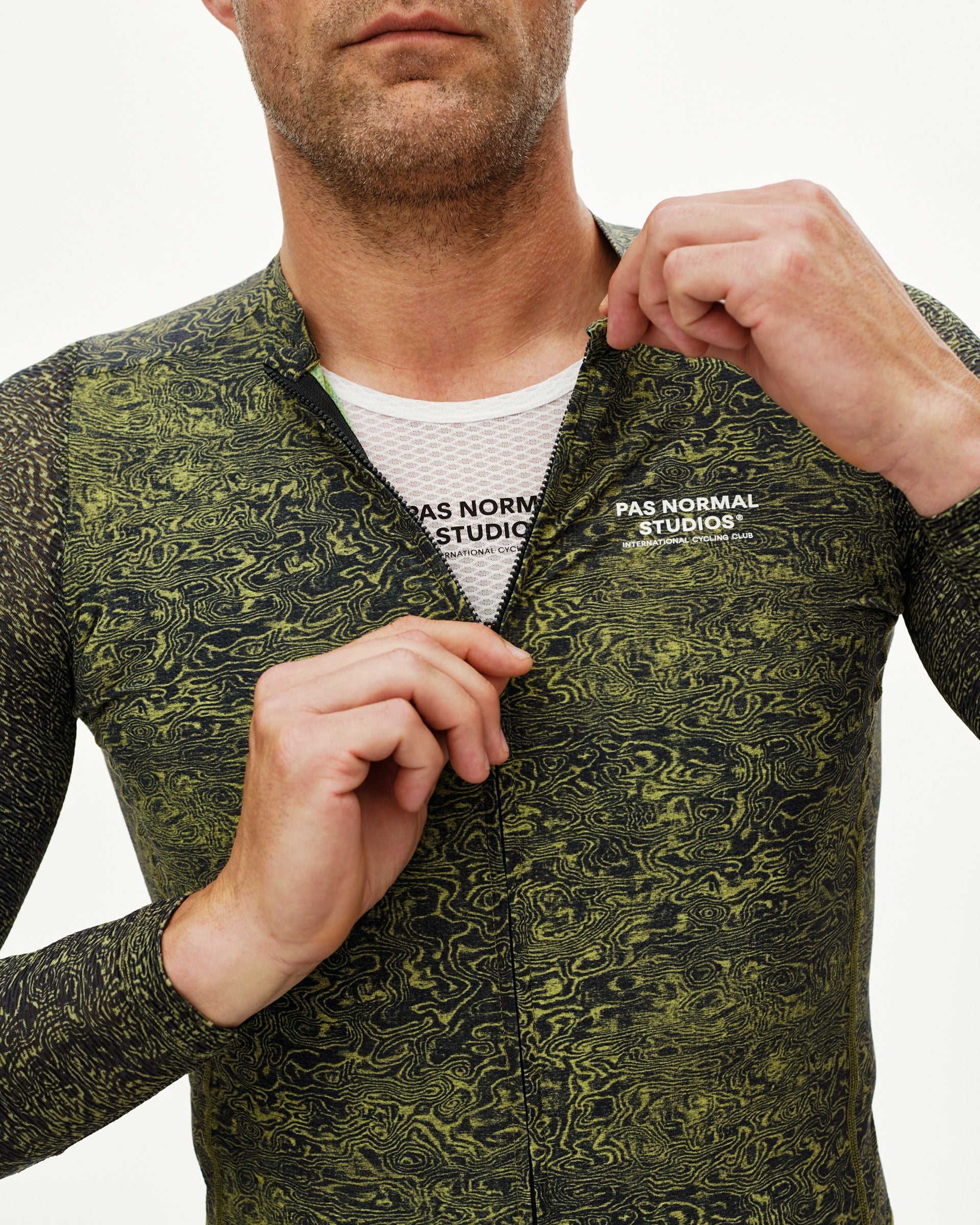 Essential Light Long Sleeve Jersey - AOP Grain Dark Lime