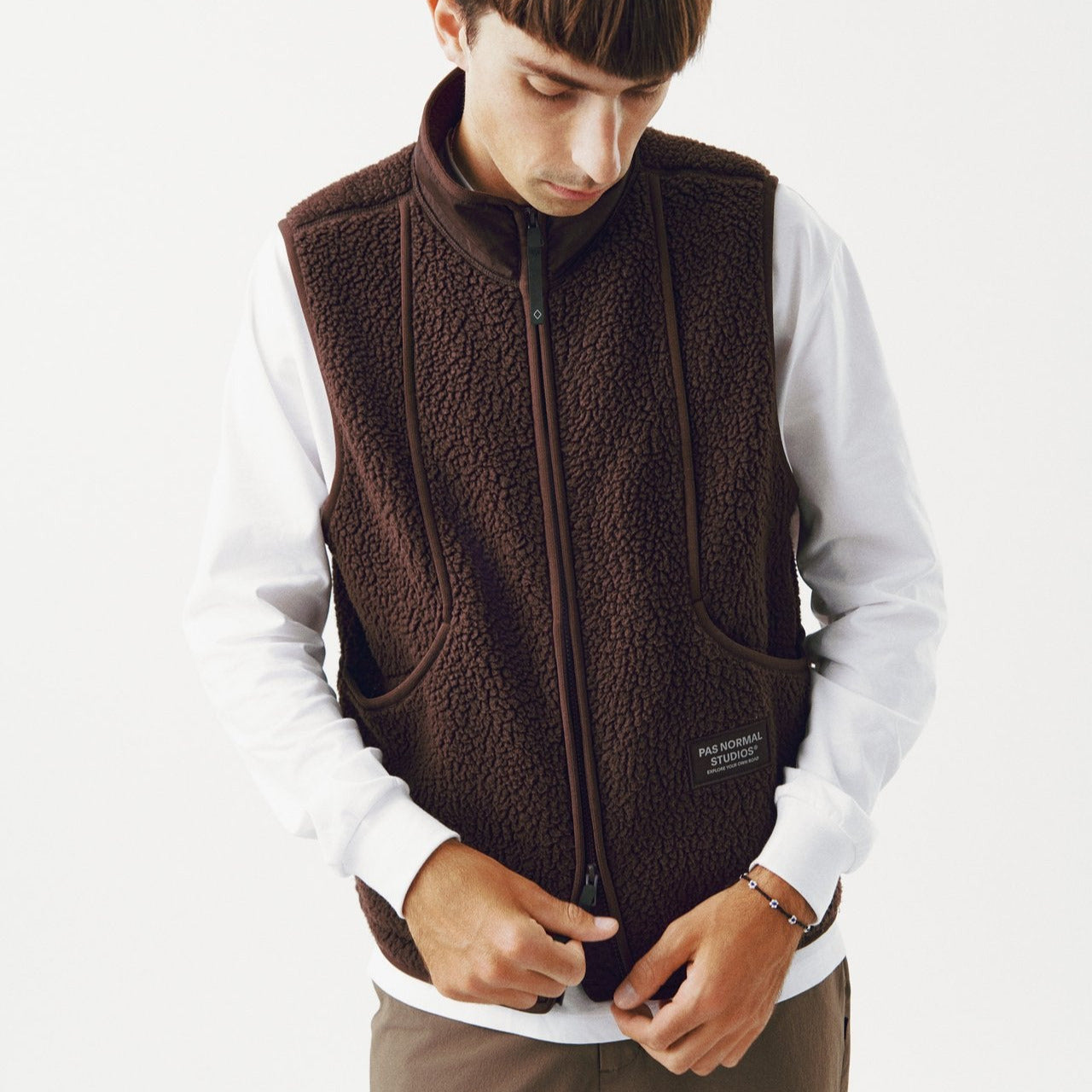 Pas Normal Studios Men's Off-Race Pile Fleece Vest - Light Brown