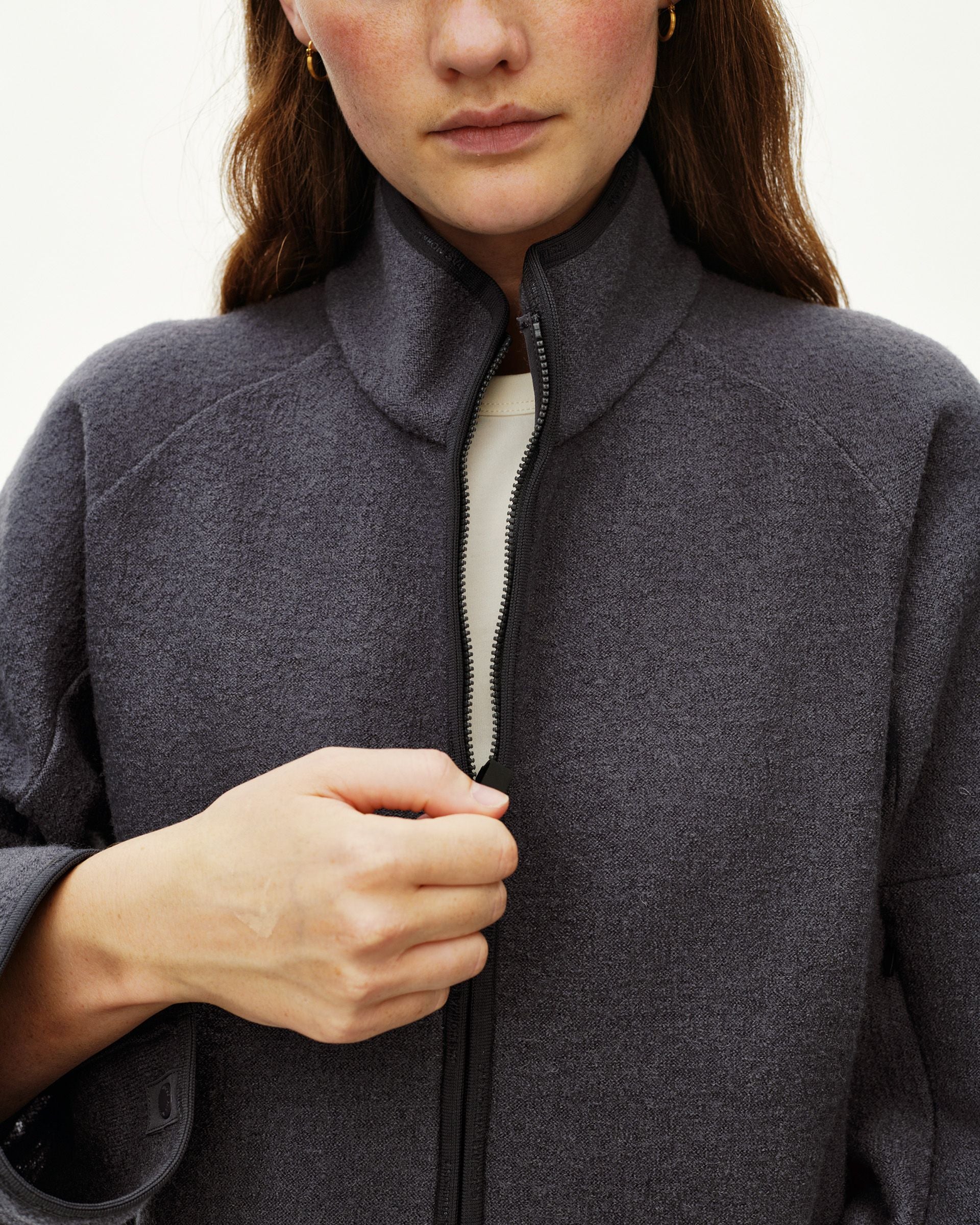 Womens Off-Race Boiled Wool Jacket - Steel
