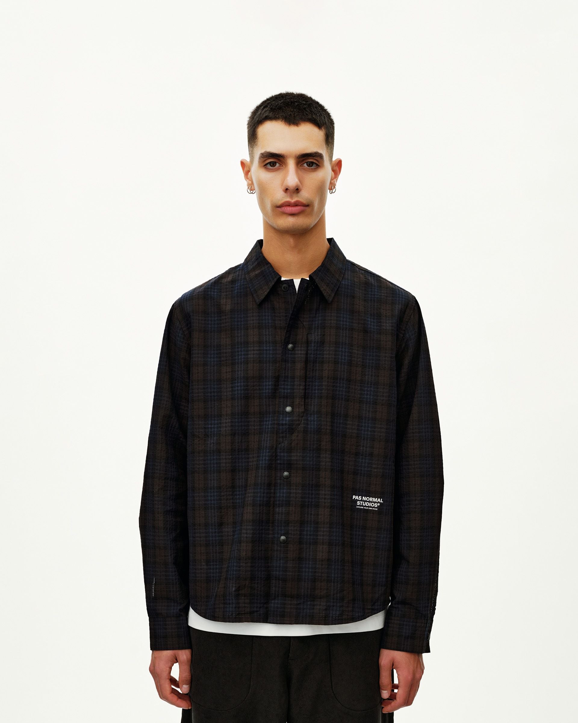 Off-Race Seersucker Shirt - Dark Navy