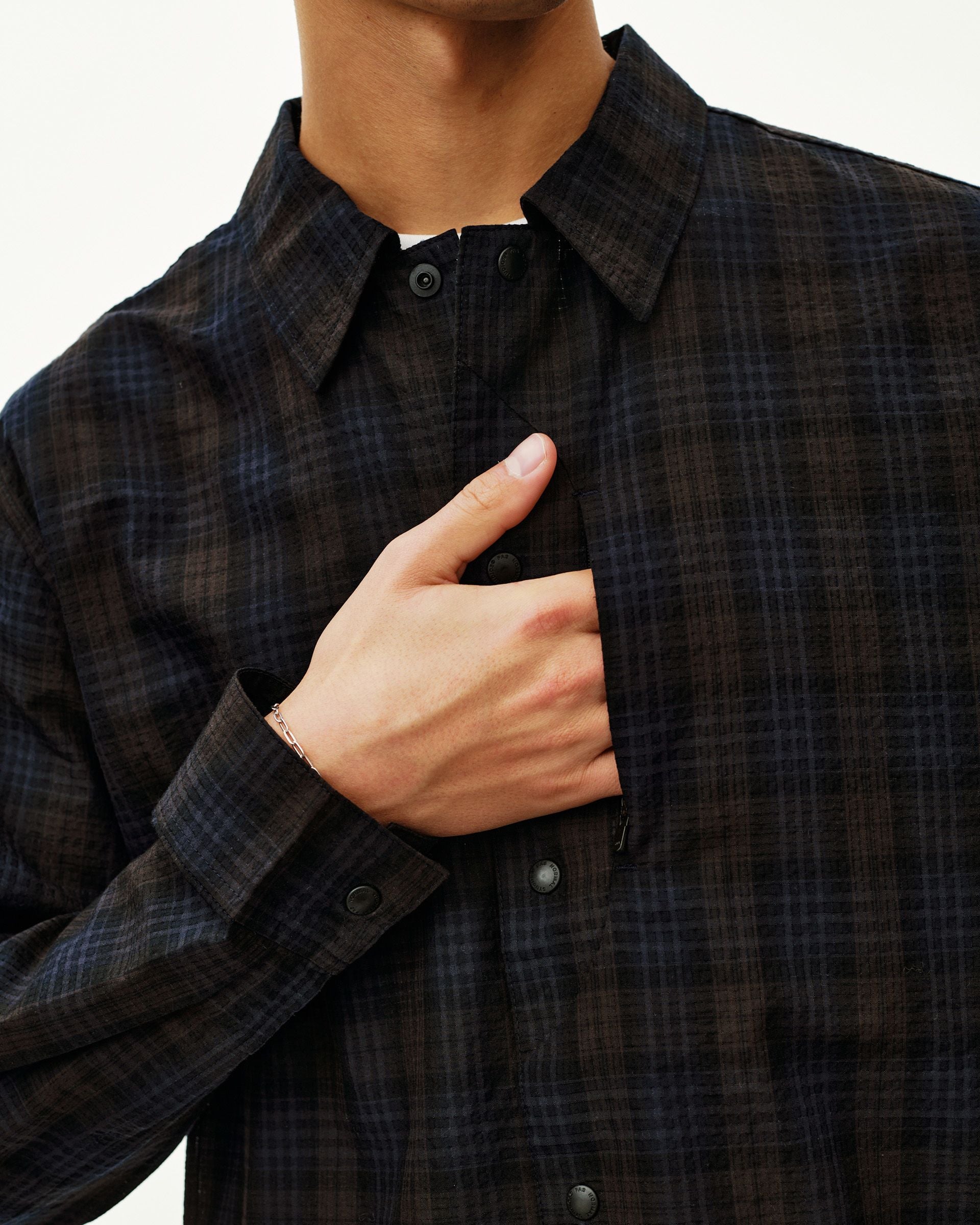 Off-Race Seersucker Shirt - Dark Navy