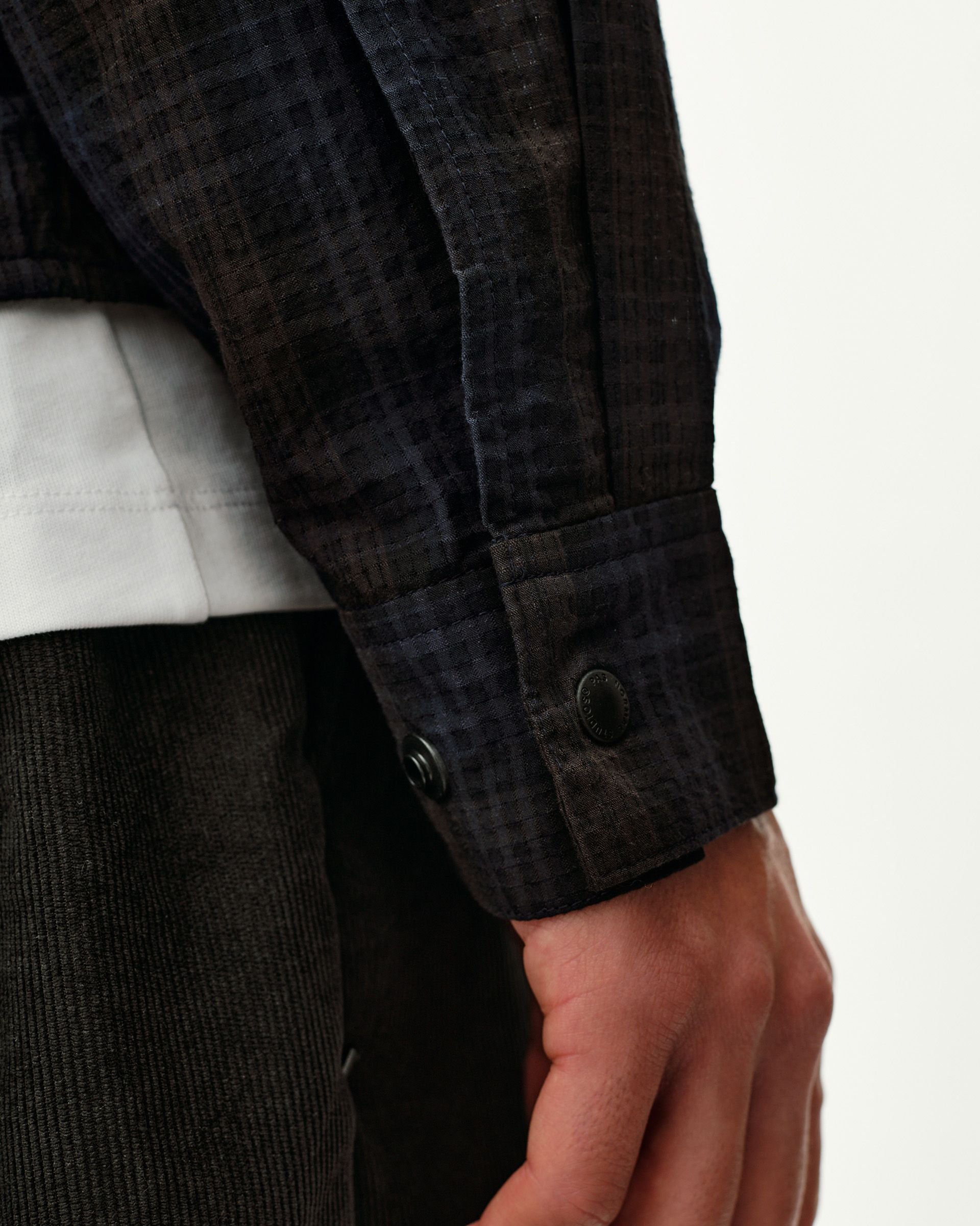 Off-Race Seersucker Shirt - Dark Navy