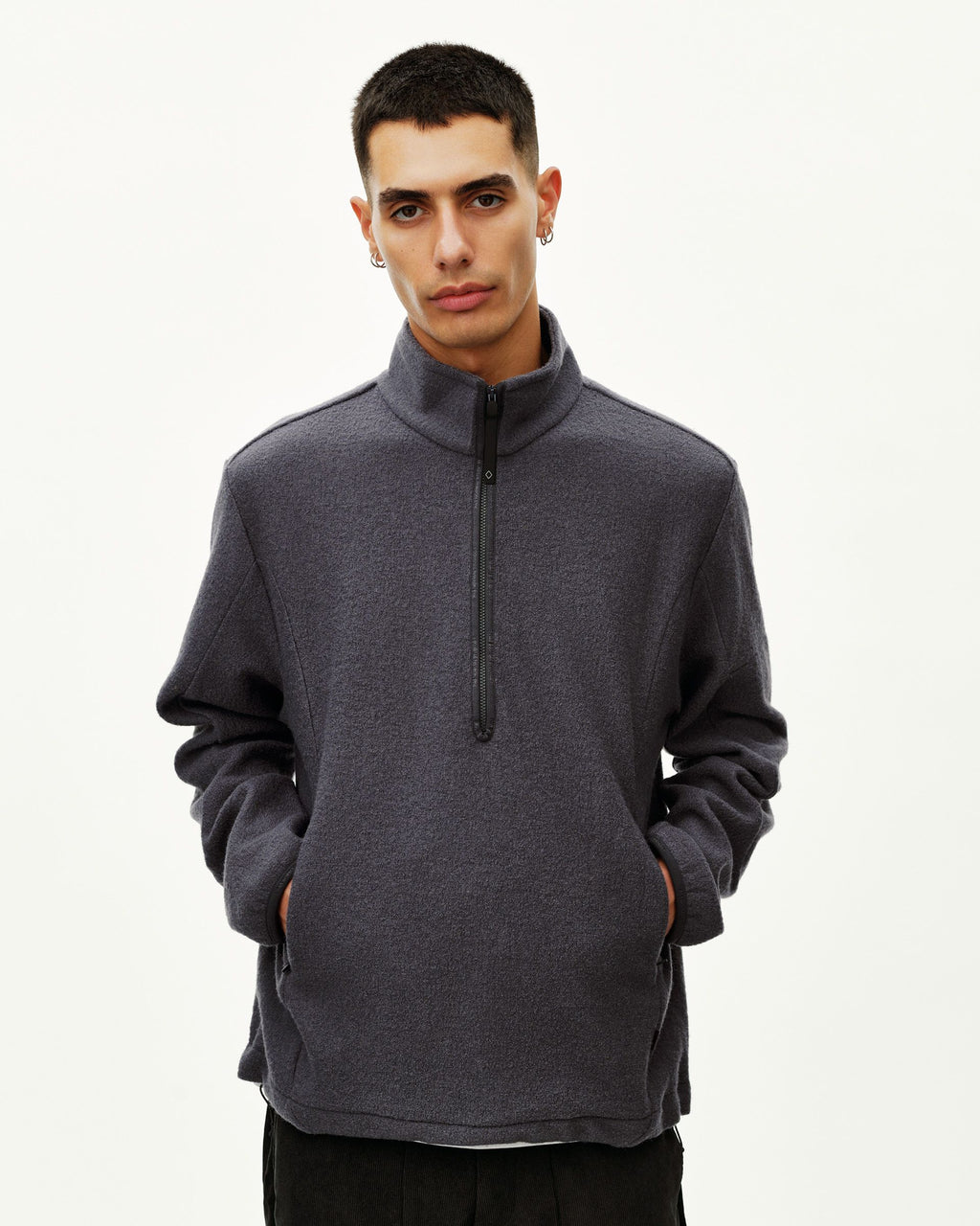 Off-Race Boiled Wool Half-Zip - Steel