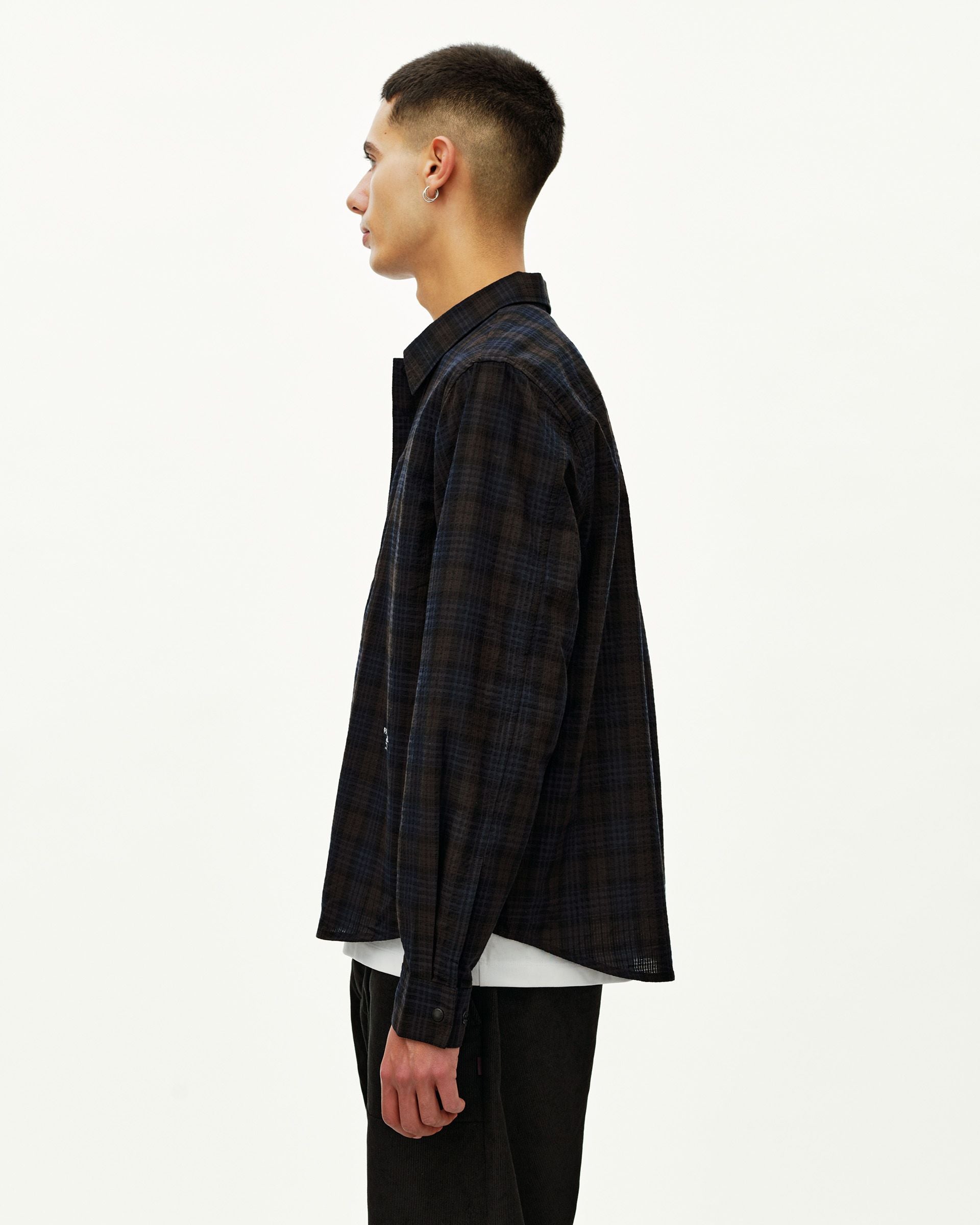 Off-Race Seersucker Shirt - Dark Navy